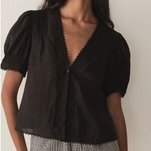 Doen Brigitta Linen Puff-Sleeve top